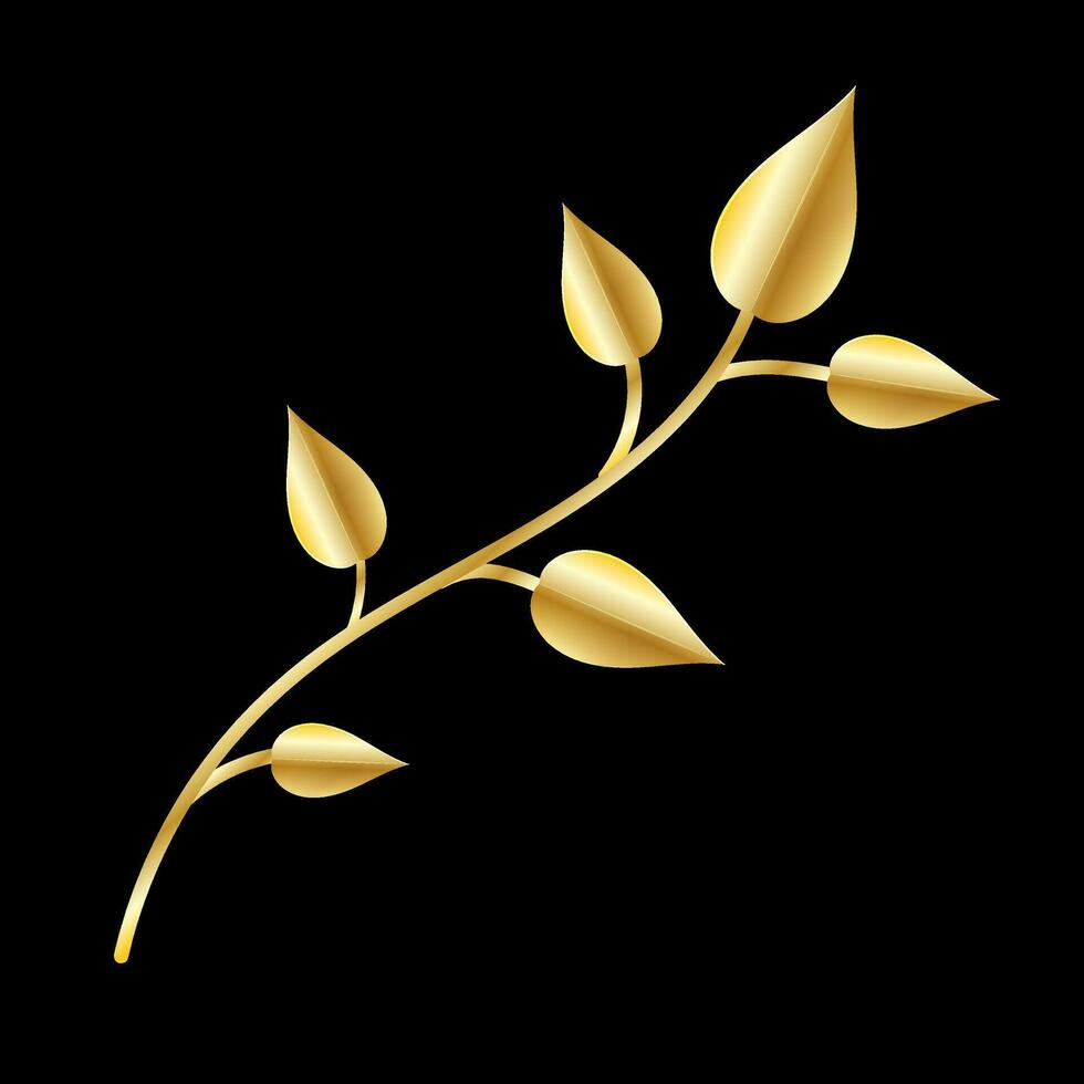 Glossy golden leaves on black background. vector