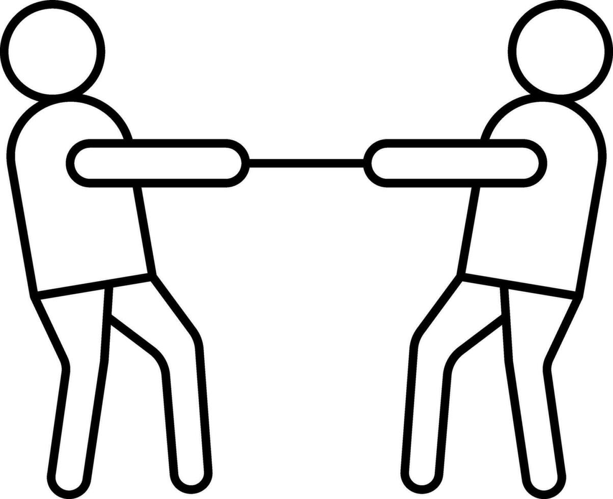 People Playing Tug Of War Icon In Black Line Art. vector