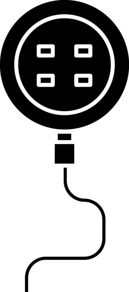 Round Extension Cord Icon In black and white Color. vector