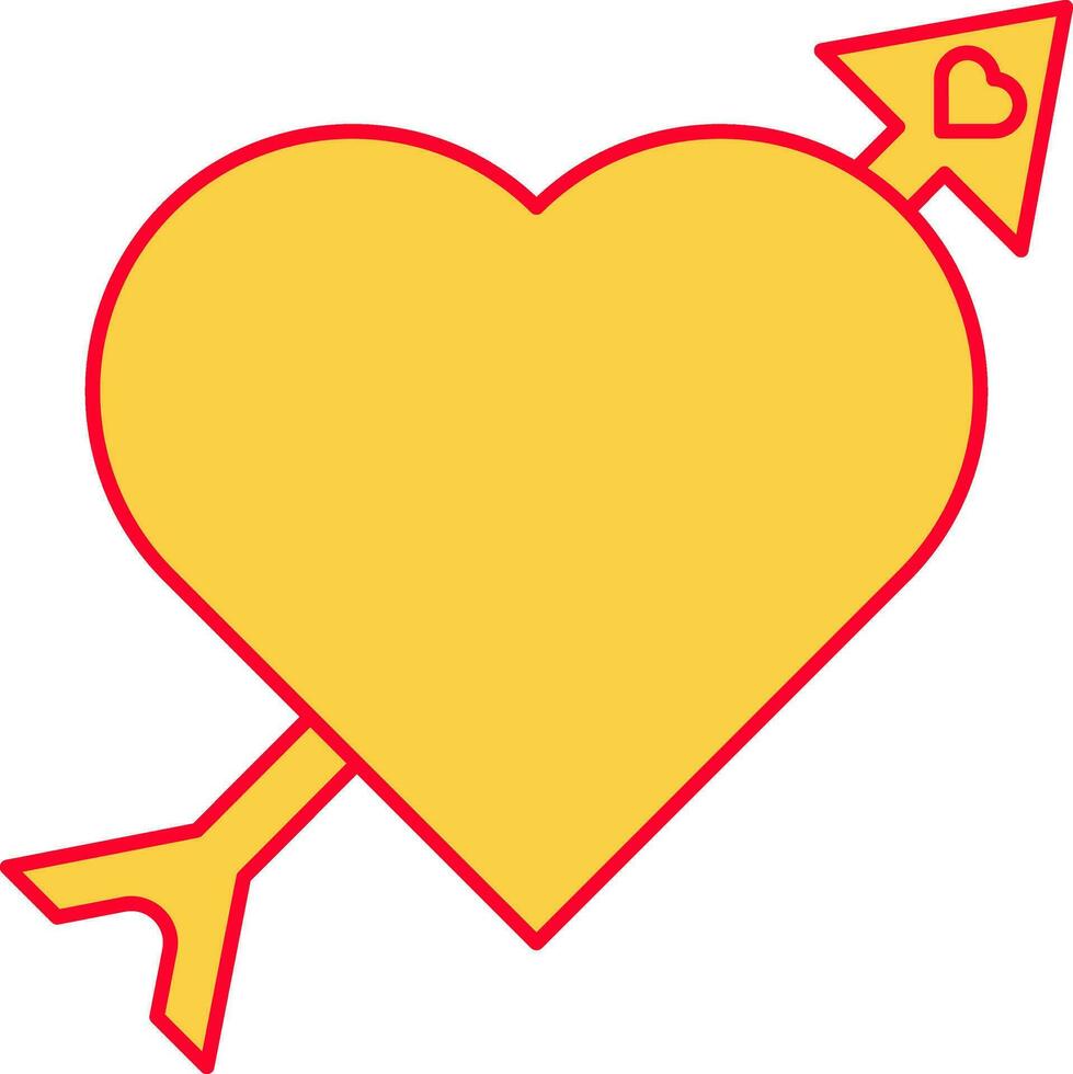 Yellow And Red Heart With Arrow Icon In Flat Style vector