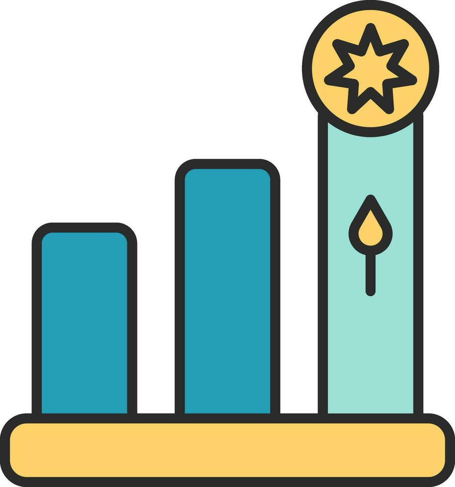 Star With Growing Bar Graph Icon In Yellow And Blue Color. vector