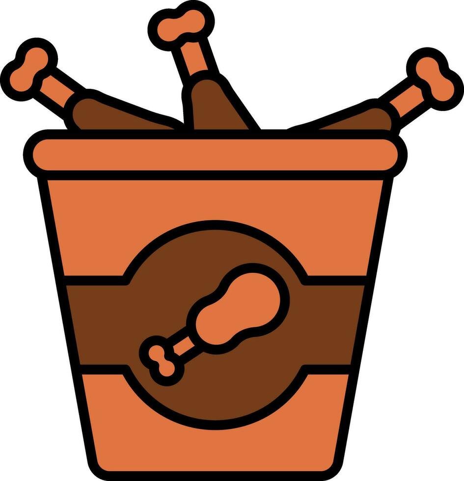 Bucket Of Chicken Legs Icon In Orange And Brown Color. vector