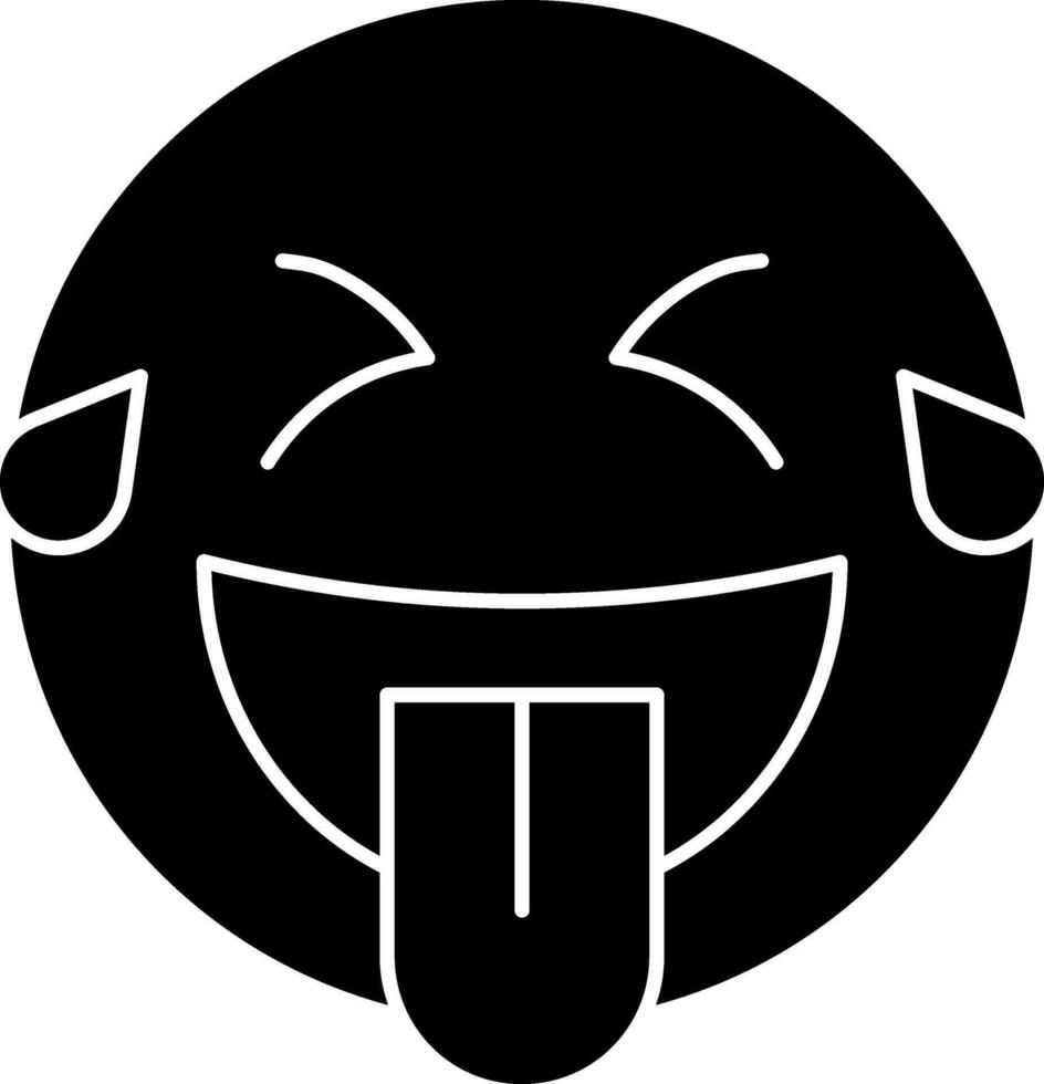 riendo cara con lágrimas de alegría icono en negro y blanco color. vector