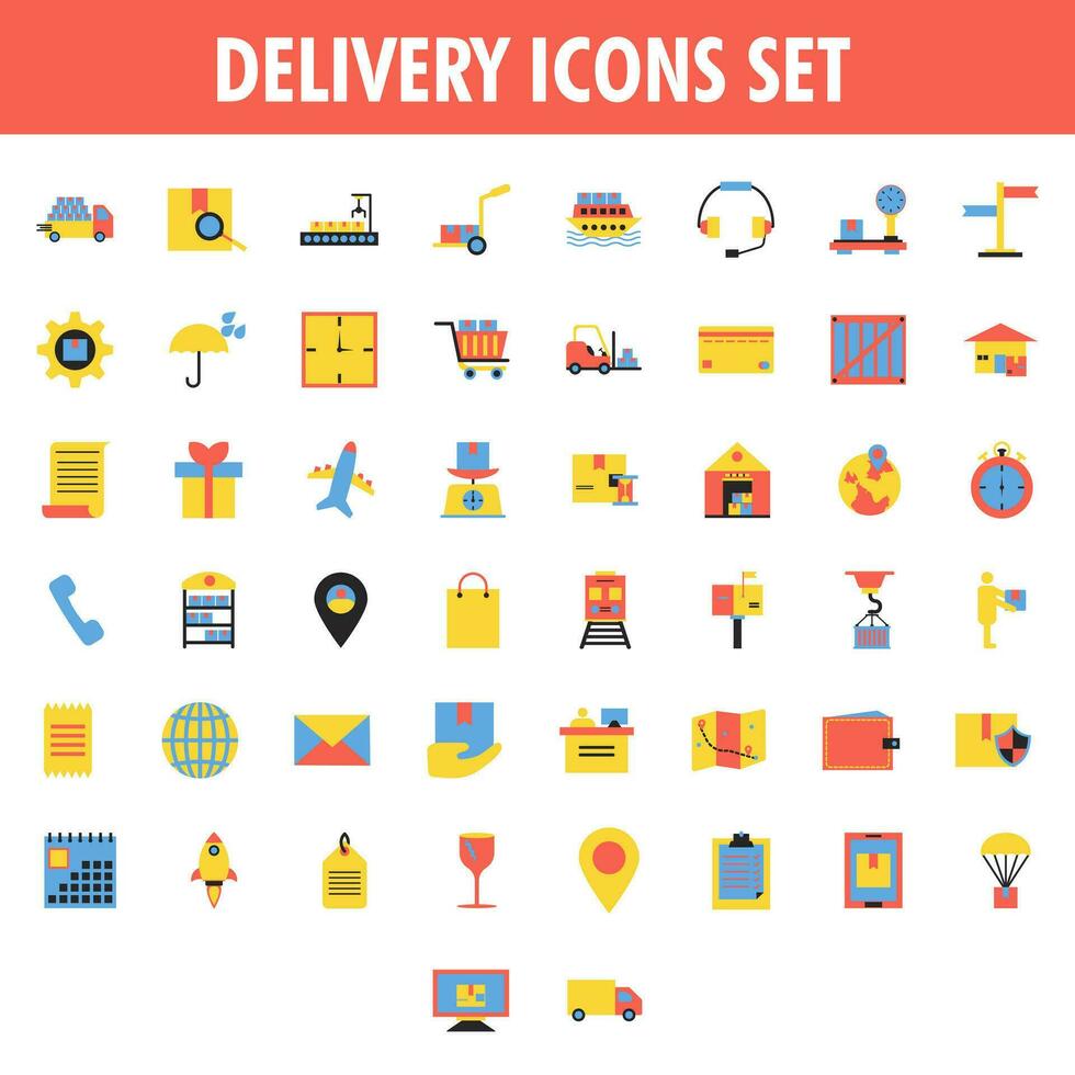 Colorful Delivery icon set in flat style. vector