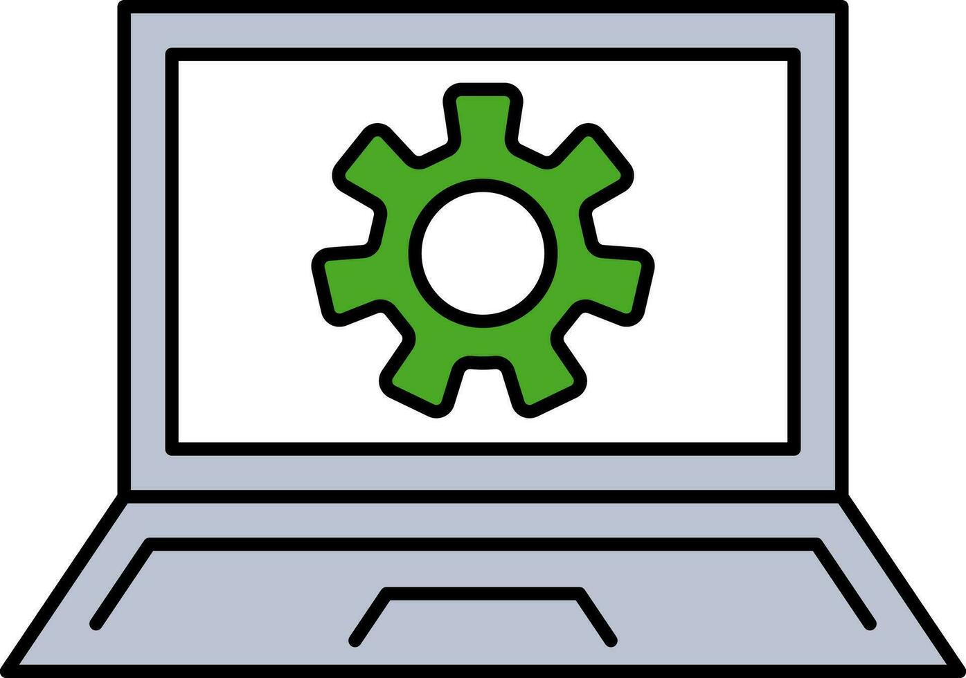 Laptop Setting Icon In Green And Blue Color. vector