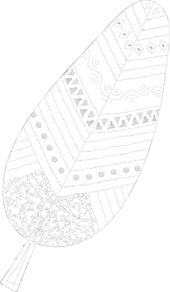 Black line art feather in boho style. vector