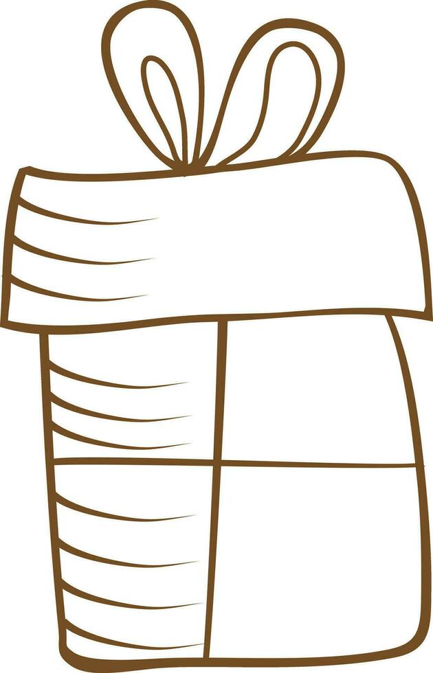 Brown line art gift box with bow ribbon. vector