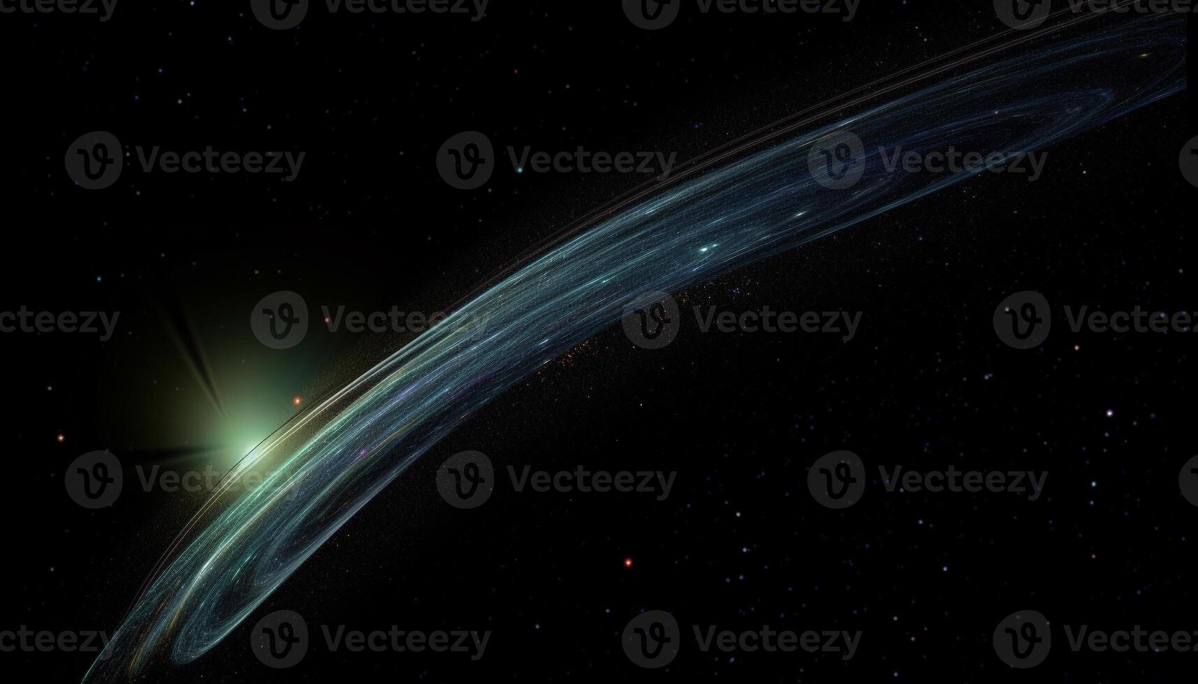 Galactic mystery illuminated by vibrant star trail on black background generated by AI photo