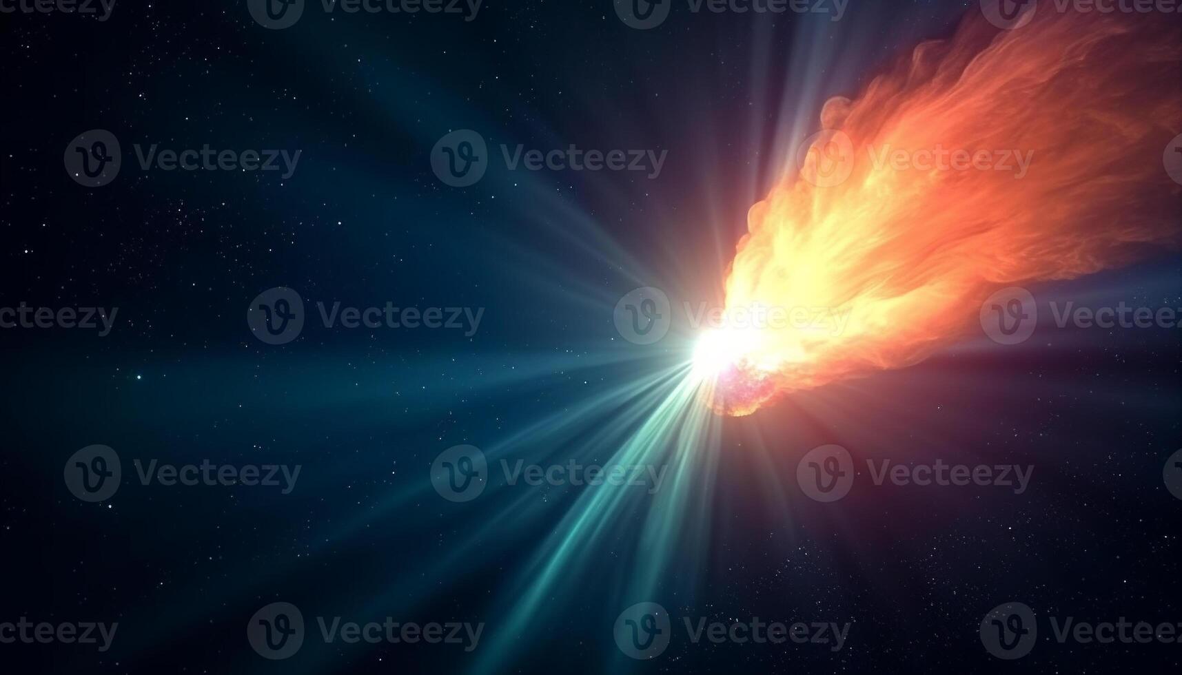 Supernova explodes in galaxy, illuminating star field with fiery heat generated by AI photo