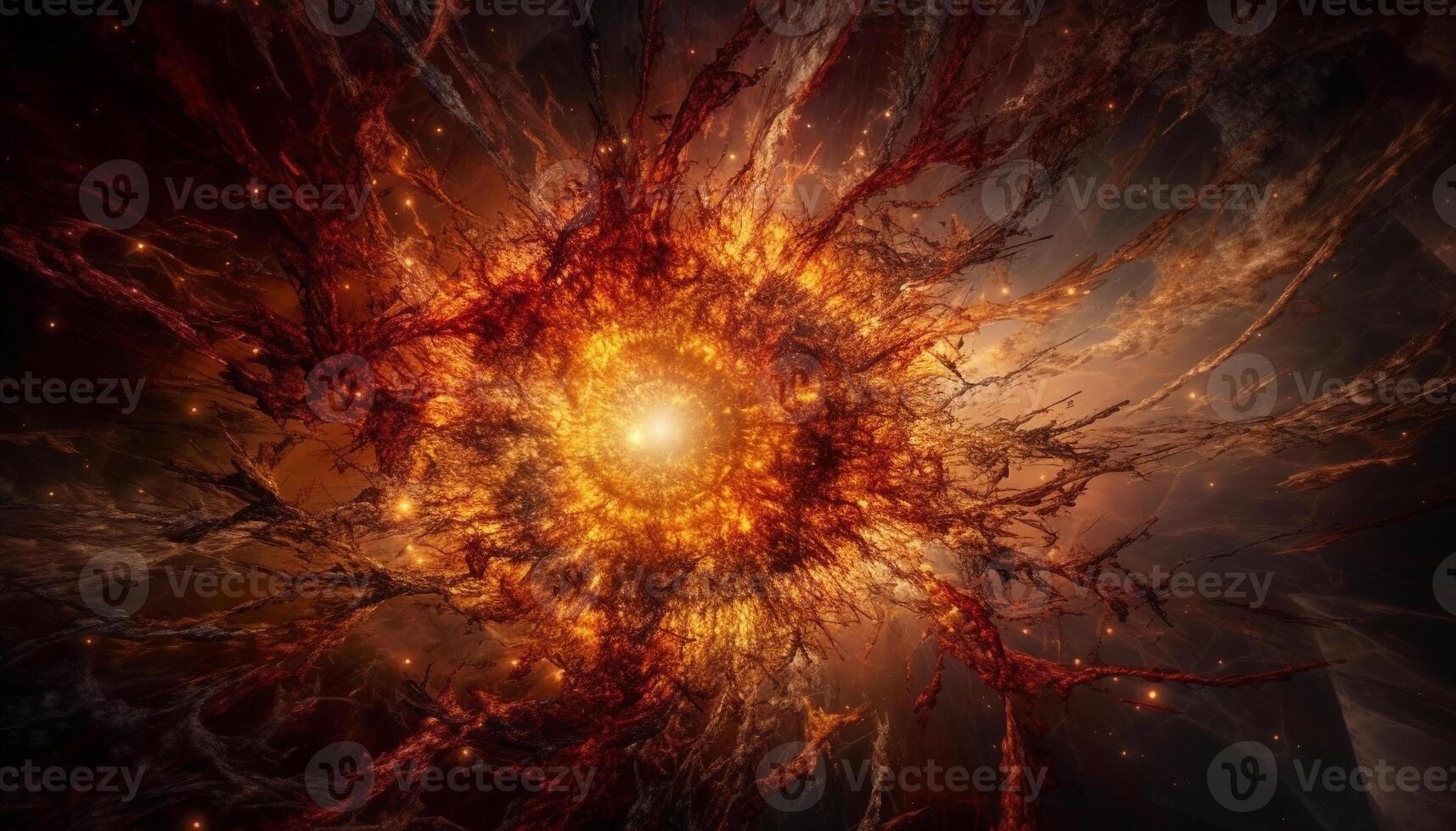 Futuristic illustration of a burning Milky Way galaxy exploding generated by AI photo