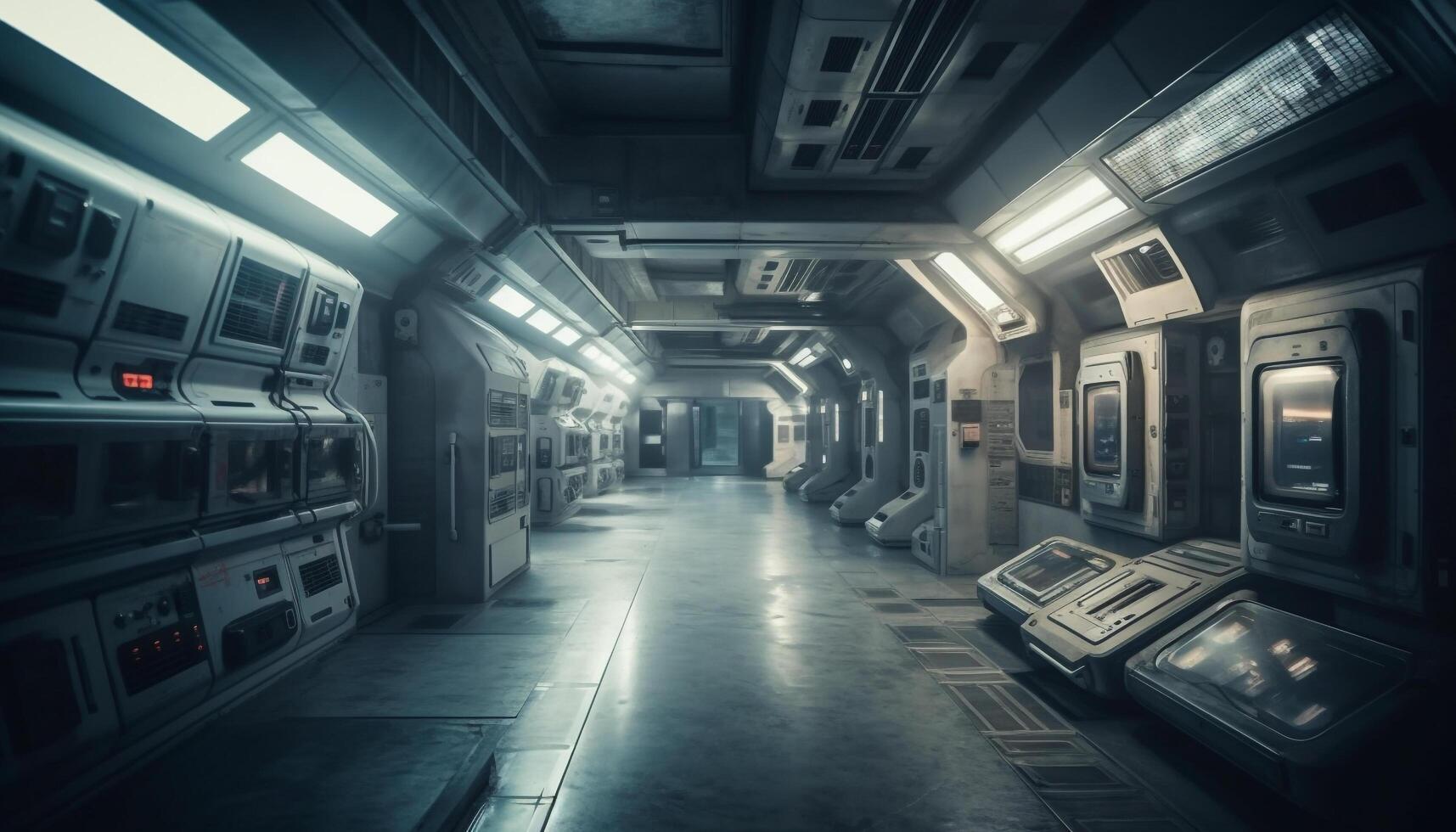Modern steel oven reflects futuristic industry inside dim nightclub corridor generated by AI photo