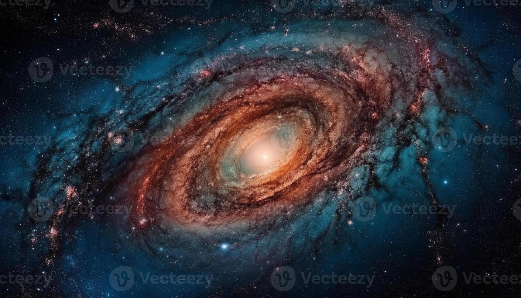 resumen galaxia espiral órbitas en profundo espacio, brillante con luz de las estrellas generado por ai foto