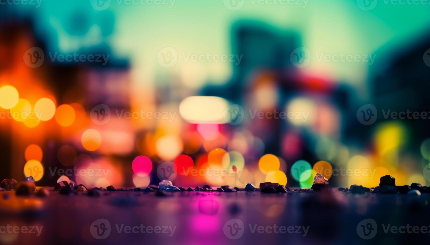 Vibrant city nightlife blurred motion, glowing lights, modern decoration generated by AI photo