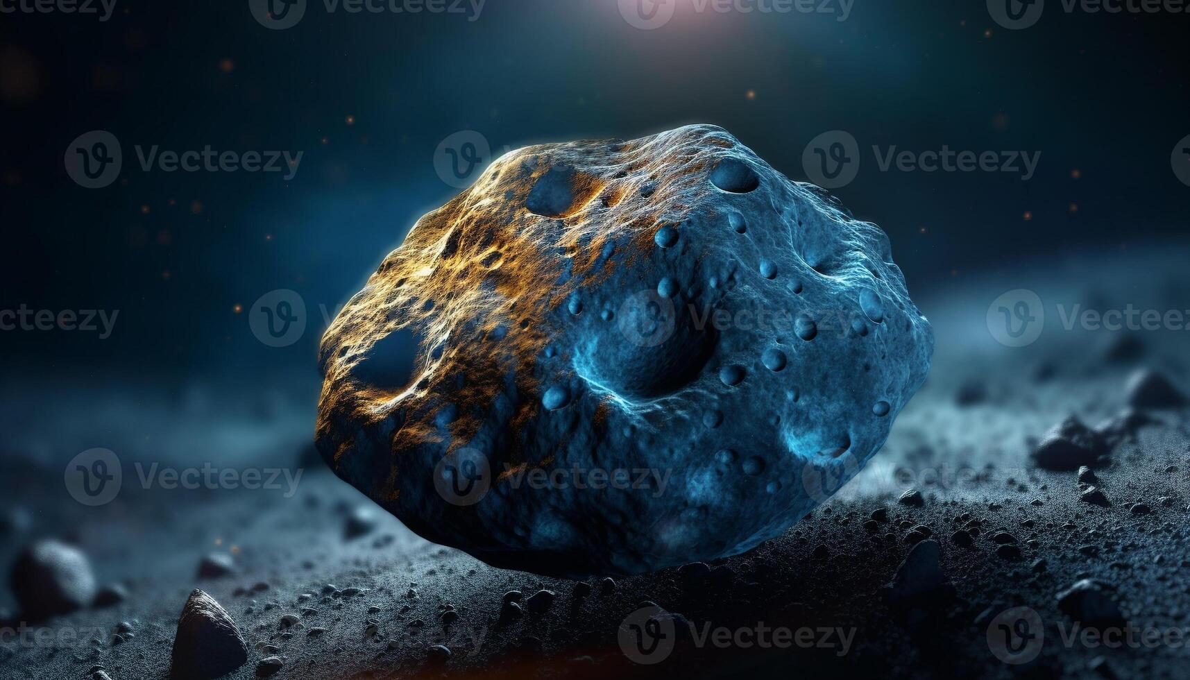 Underwater galaxy levitating fish and glowing bacterium in deep space generated by AI photo