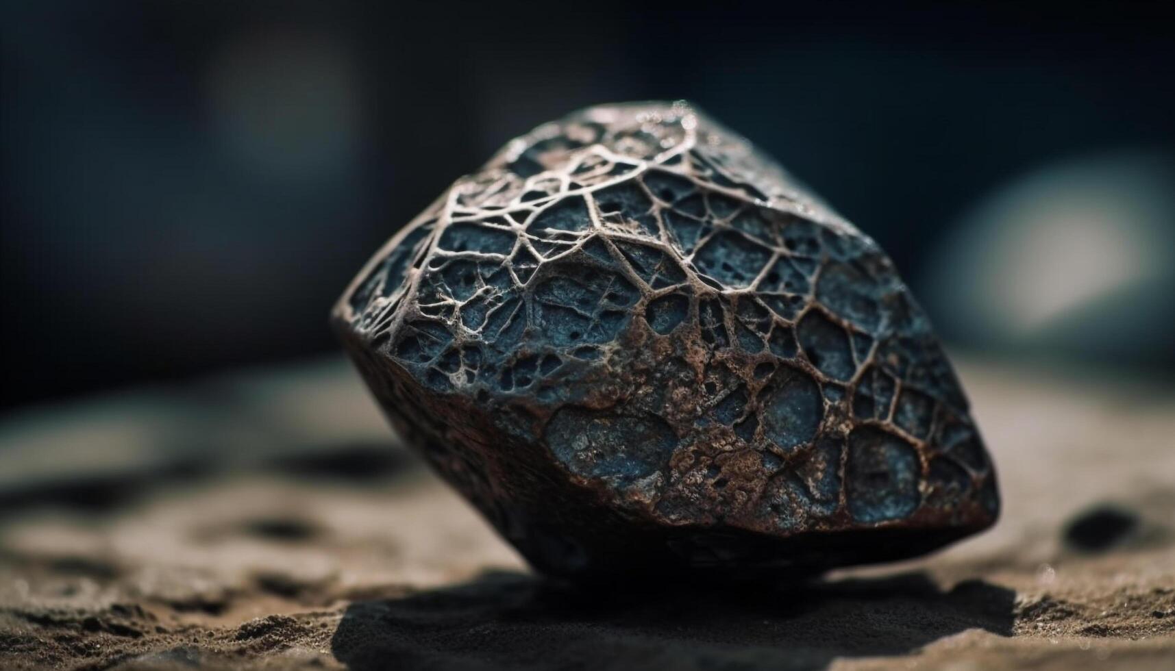 Shiny pyrite crystal on wet sand, a precious gemstone generated by AI photo