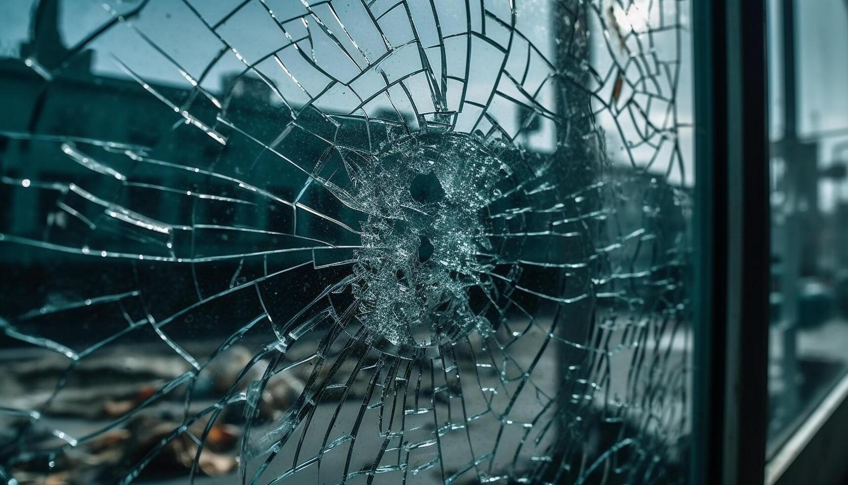 Spider web on shattered glass, a dangerous abstract pattern generated by AI photo