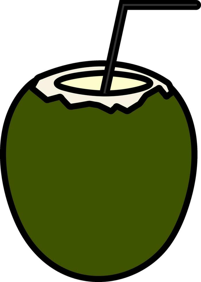 Green coconut with black straw. vector