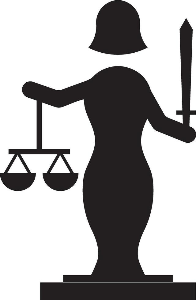 Character of lady justice holding sword and balance scale. vector