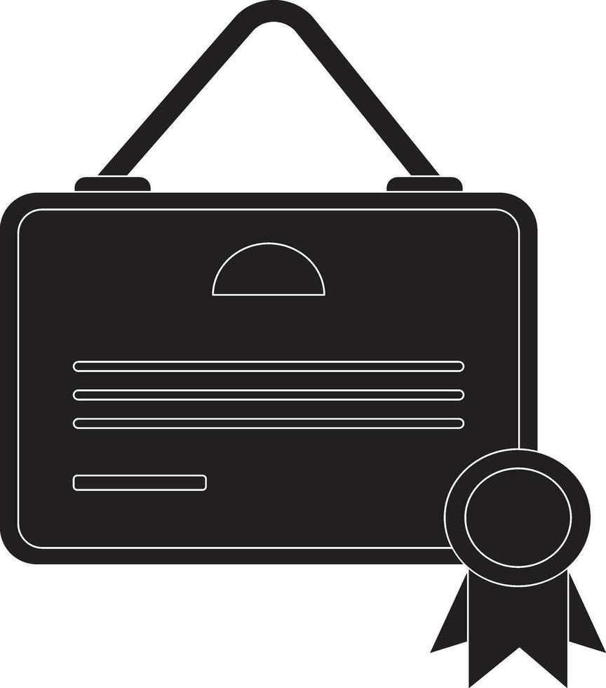 Black hanging award certificate with badge. vector