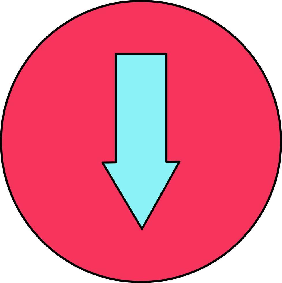 Blue download sign in pink circle. vector
