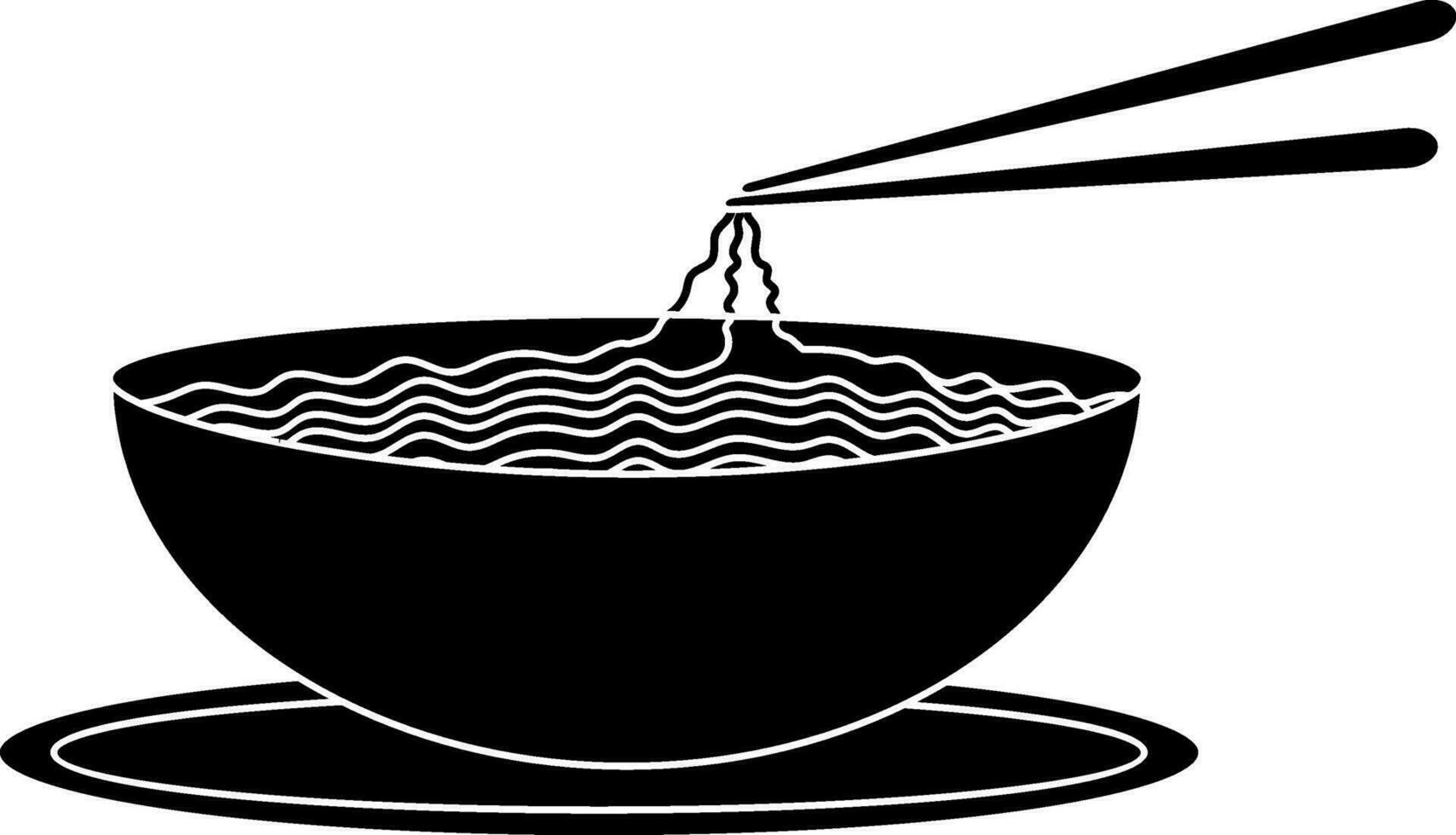 Noodle in bowl on plate with chopsticks. vector