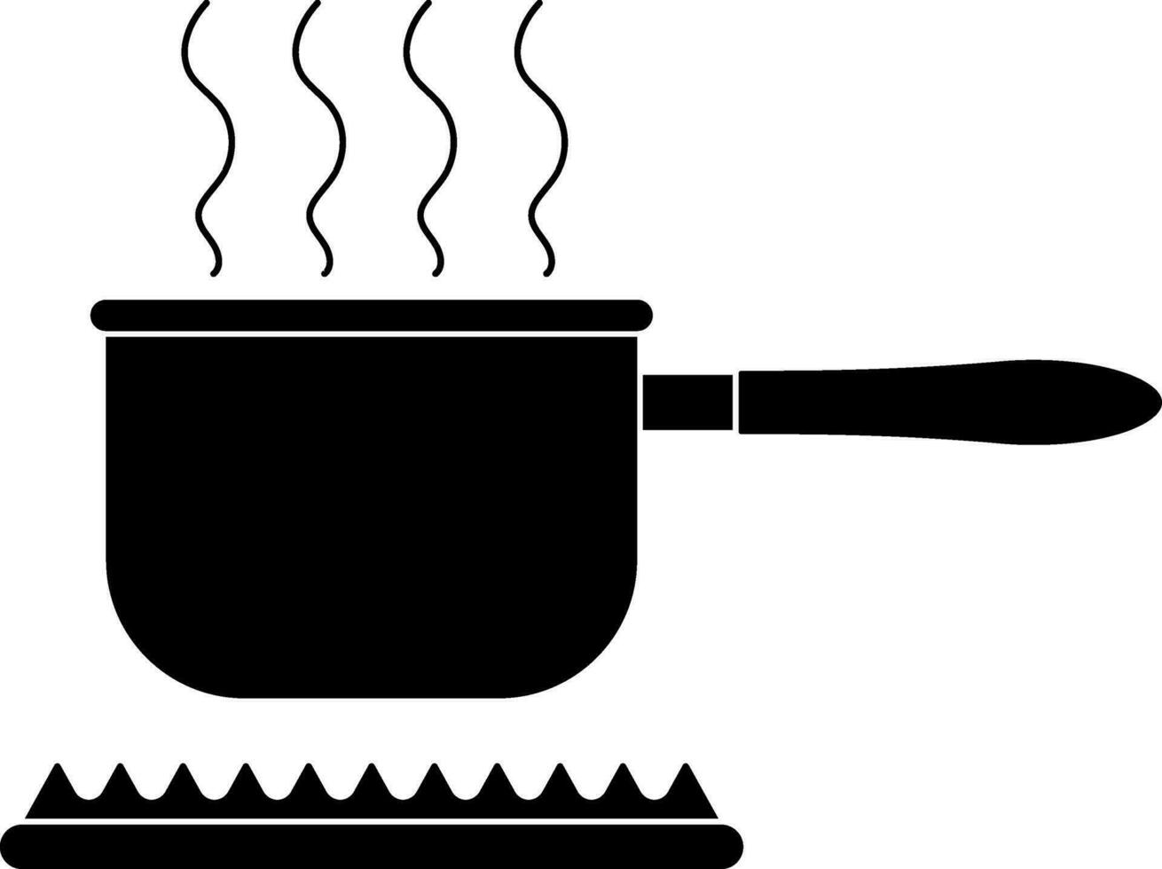 Hot frying pan on gas in black color. vector