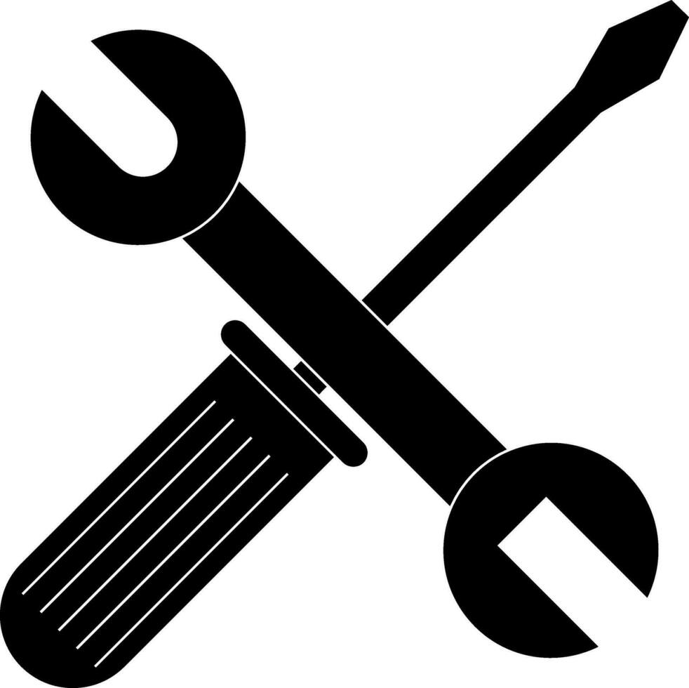 wrench with screwdriver in flat style. Glyph icon or symbol. vector