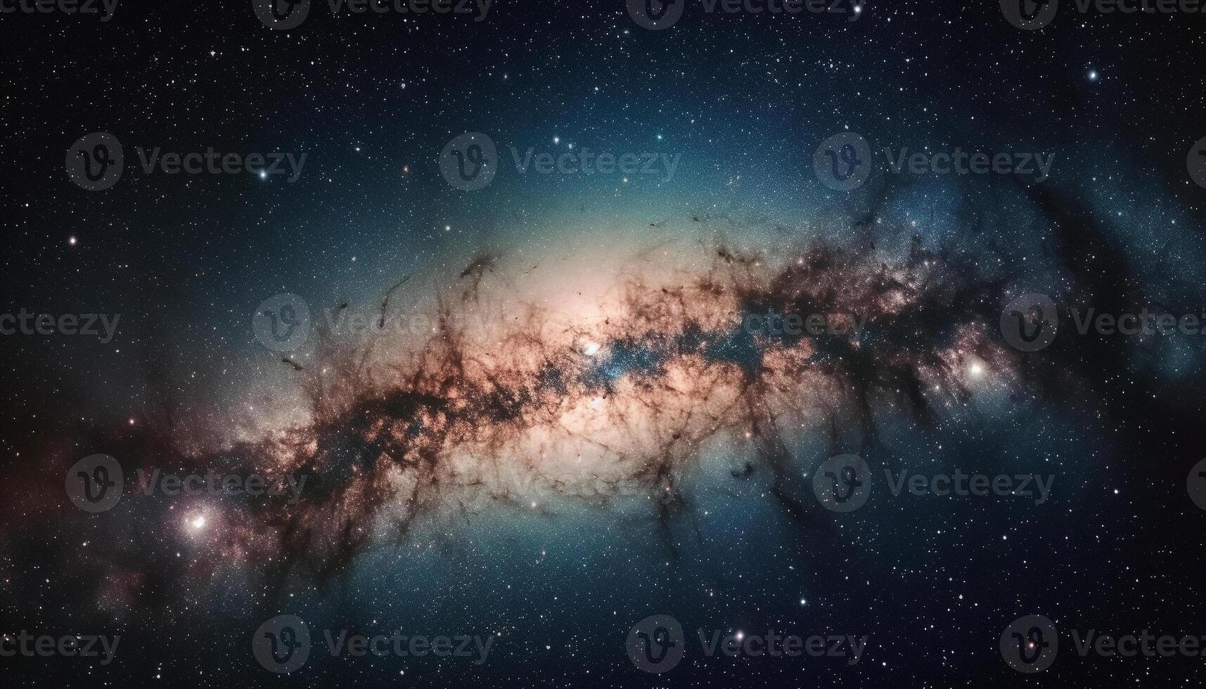 Milky Way star field glows in dark night sky backdrop generated by AI photo