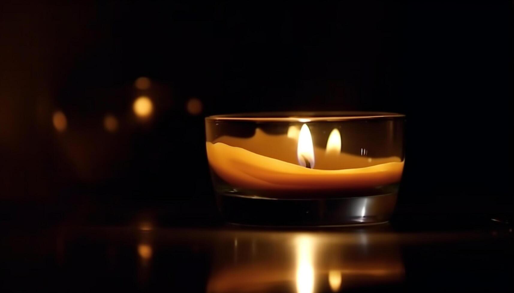 Meditating indoors, focusing on foreground, igniting tea light candle generated by AI photo