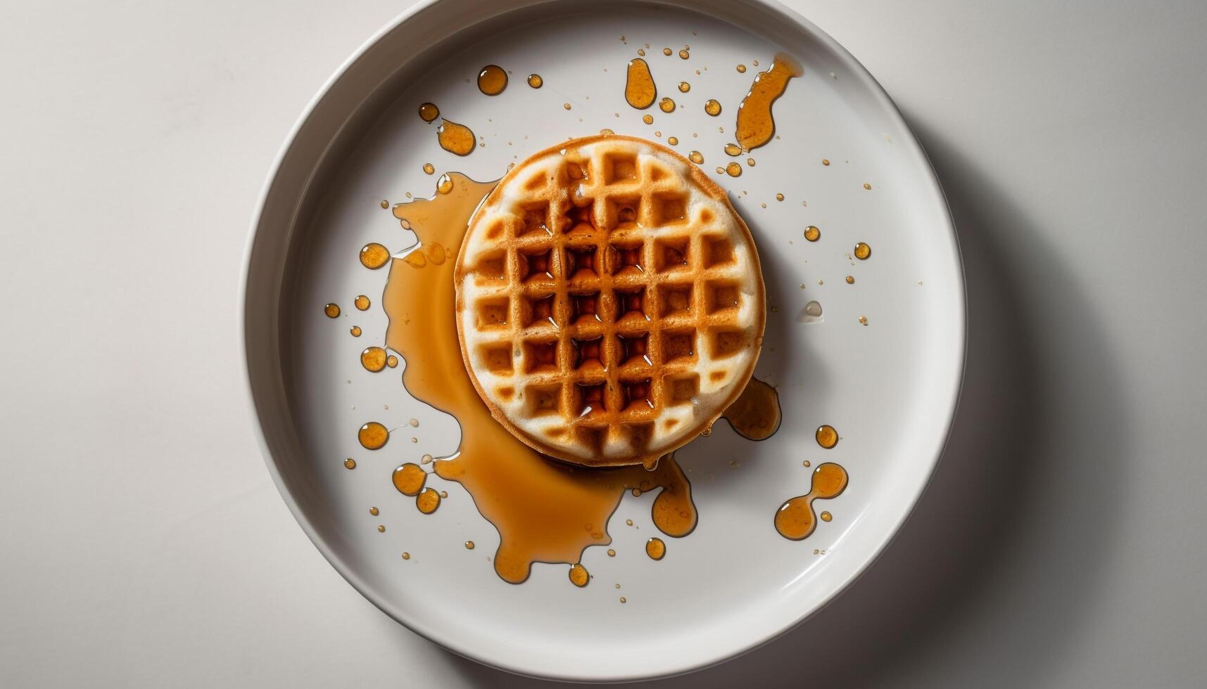 A high angle view of a baked waffle with chocolate syrup generated by AI photo