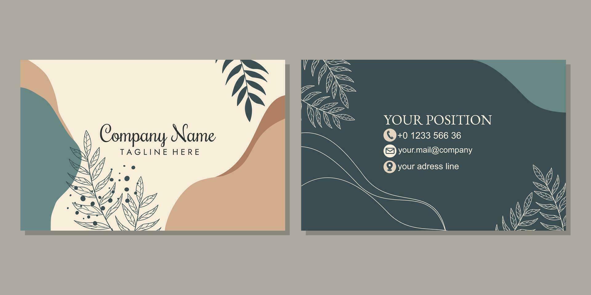 Elegant and beautiful business card template with hand drawn floral pattern. landscape orientation for identity cards, thank you cards, covers, invitations. vector
