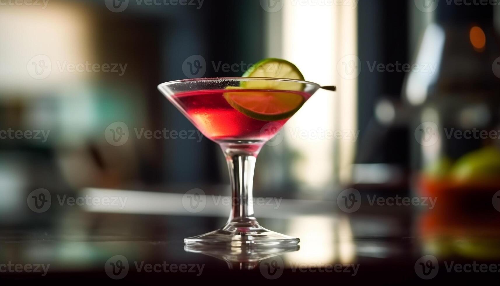 A fresh lime martini in a transparent glass with ice generated by AI photo