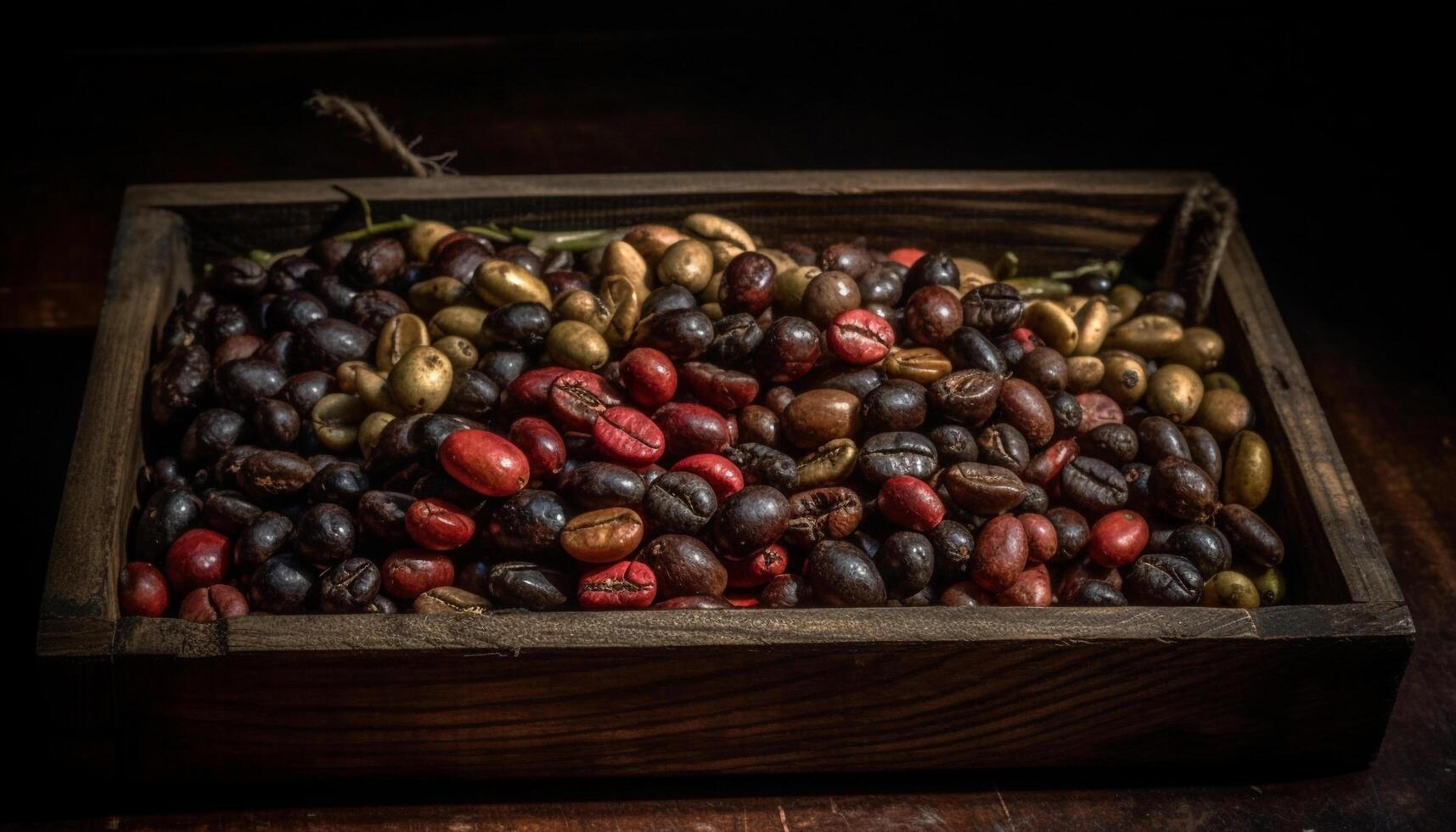 Organic adzuki bean collection in rustic wooden container, healthy protein generated by AI photo
