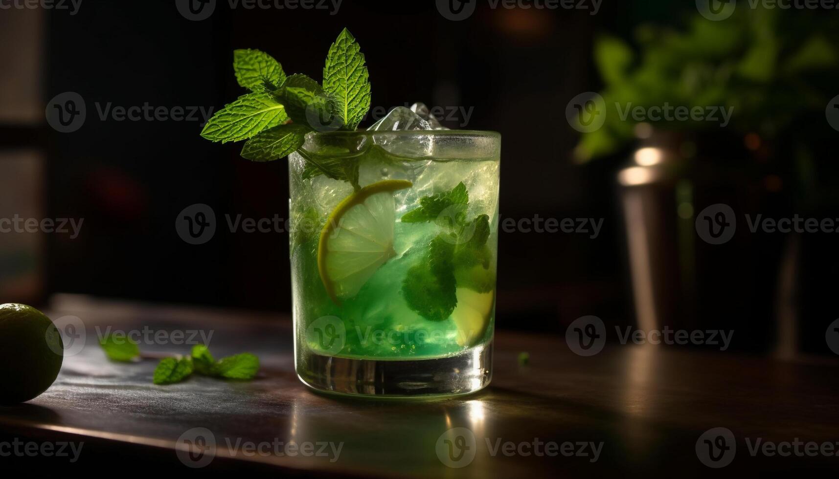 A refreshing mojito cocktail with mint leaf and citrus fruit generated by AI photo