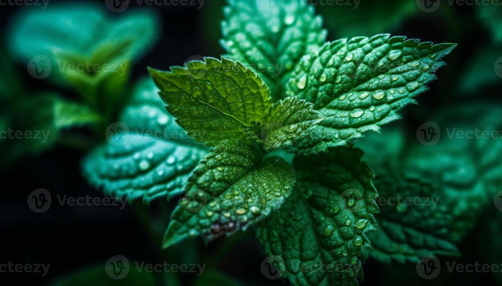 Fresh spearmint leaf with dew drop, a symbol of new life generated by AI photo