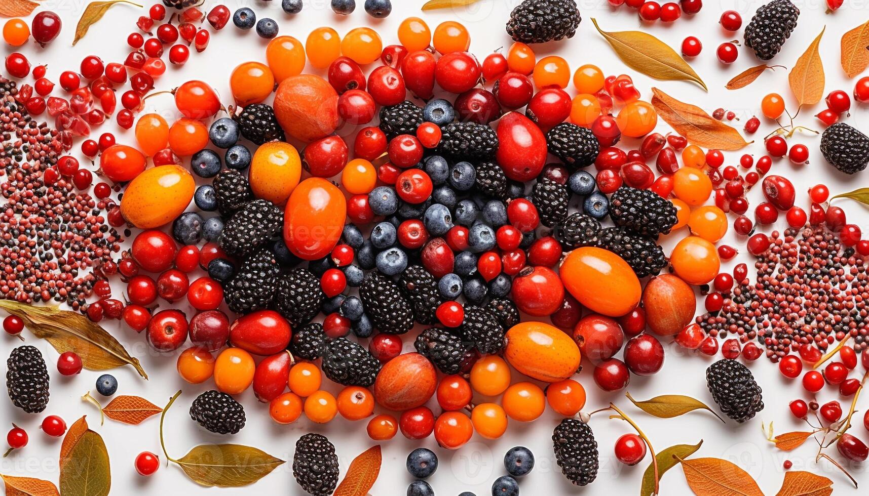 Fresco baya colección en blanco fondo, un sano gastrónomo postre generado por ai foto