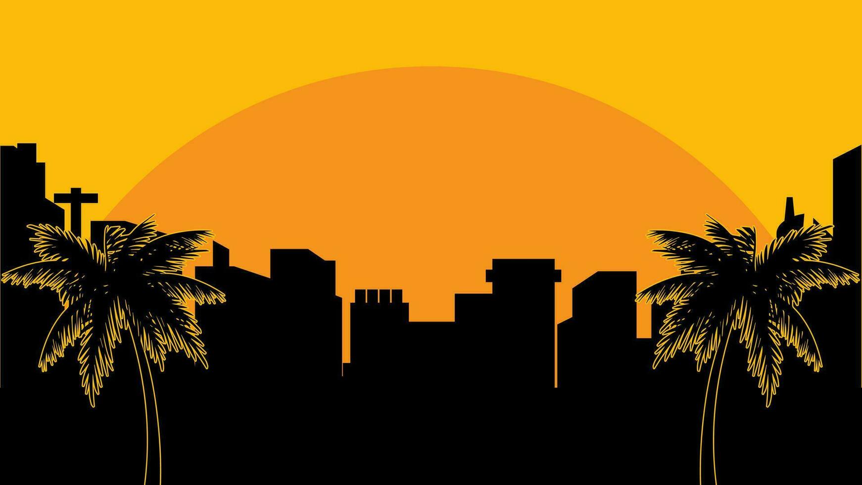 sunset city vector art design