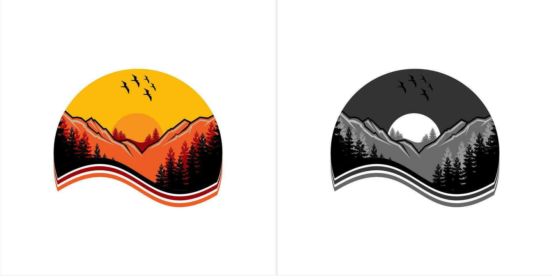 pine trees landscape logo design vector illustration