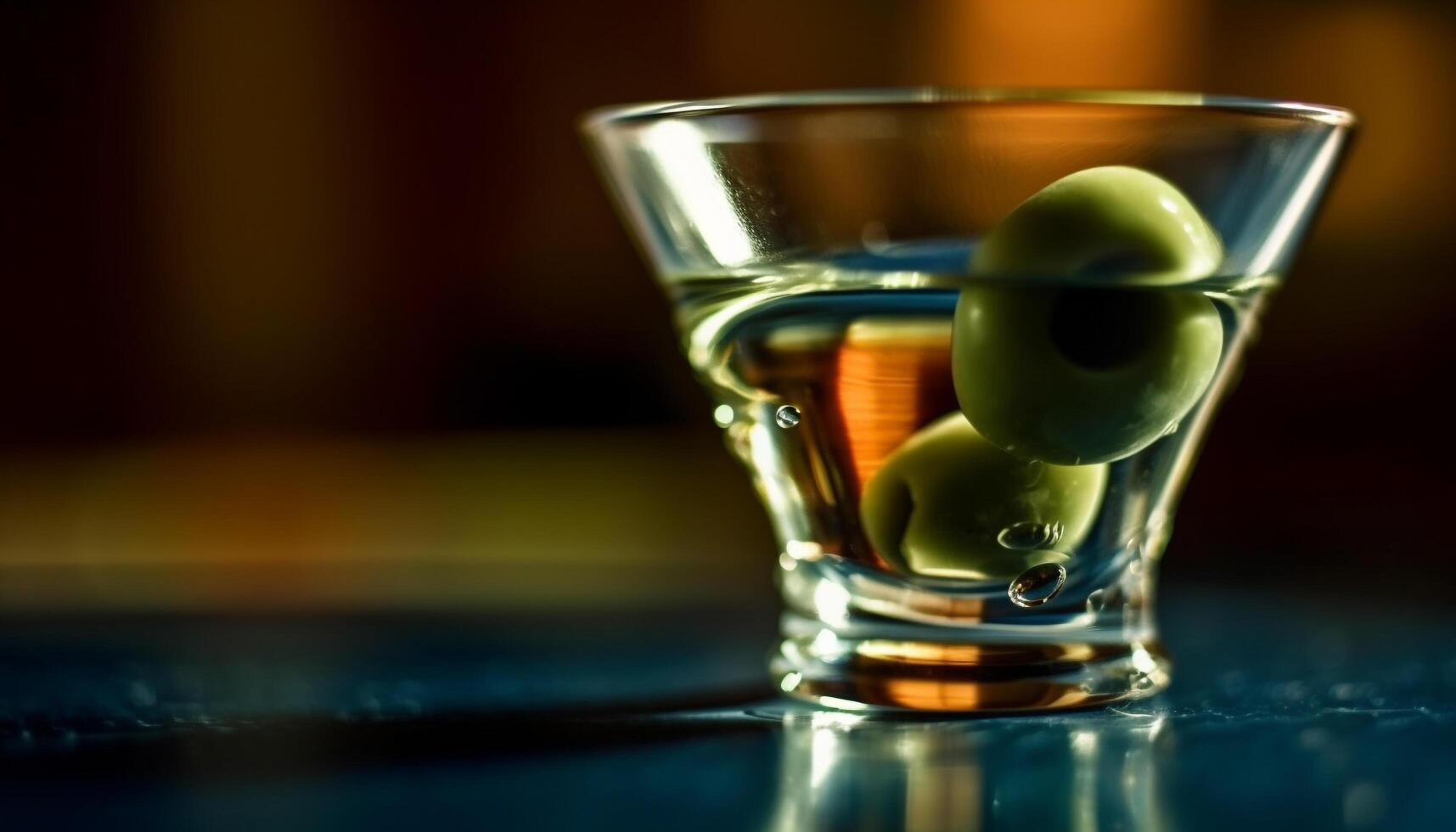 A fresh martini with a green olive, perfect for celebration generated by AI photo