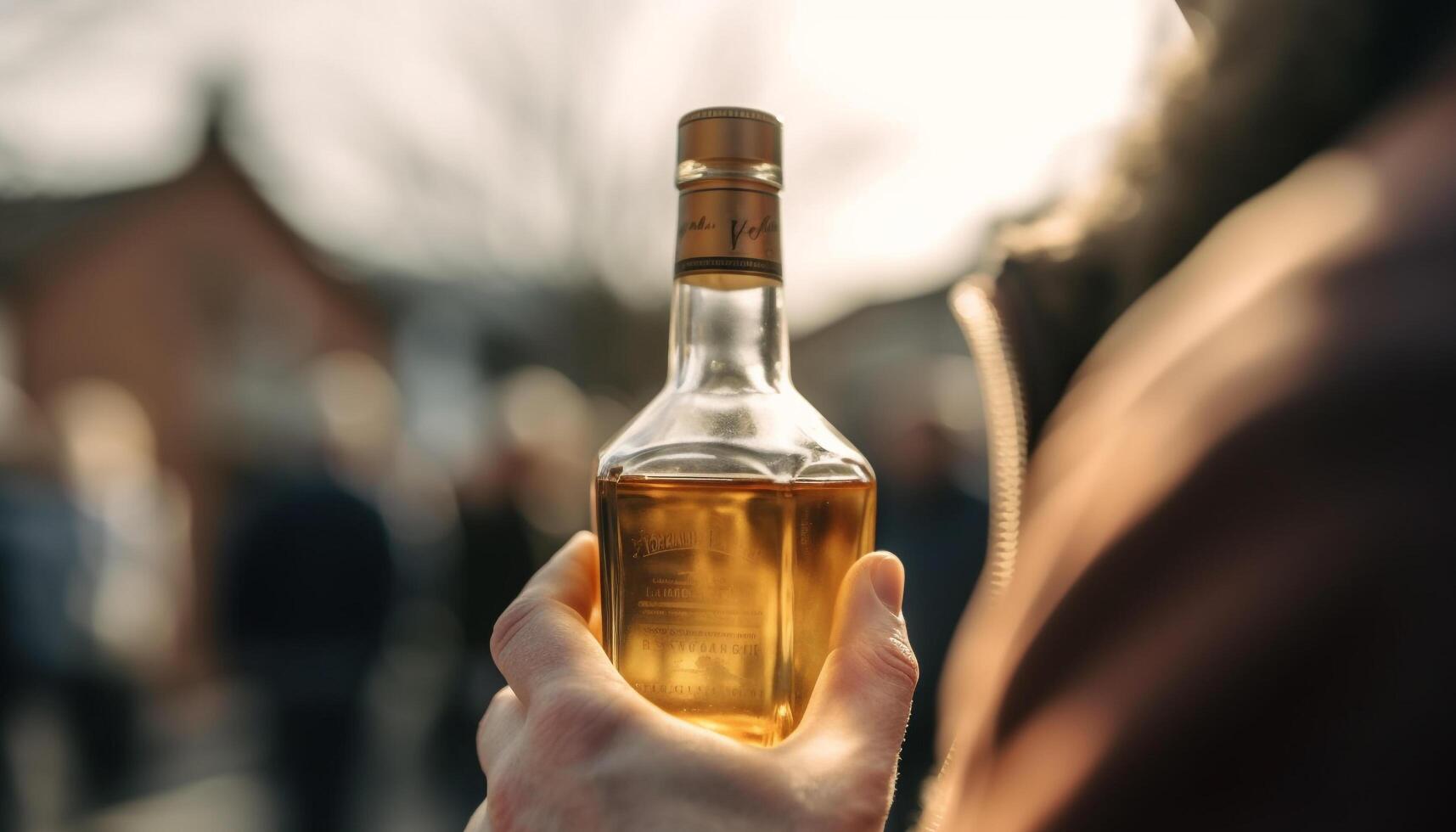 hombres participación vino botellas, Bebiendo al aire libre en naturaleza puesta de sol celebracion generado por ai foto