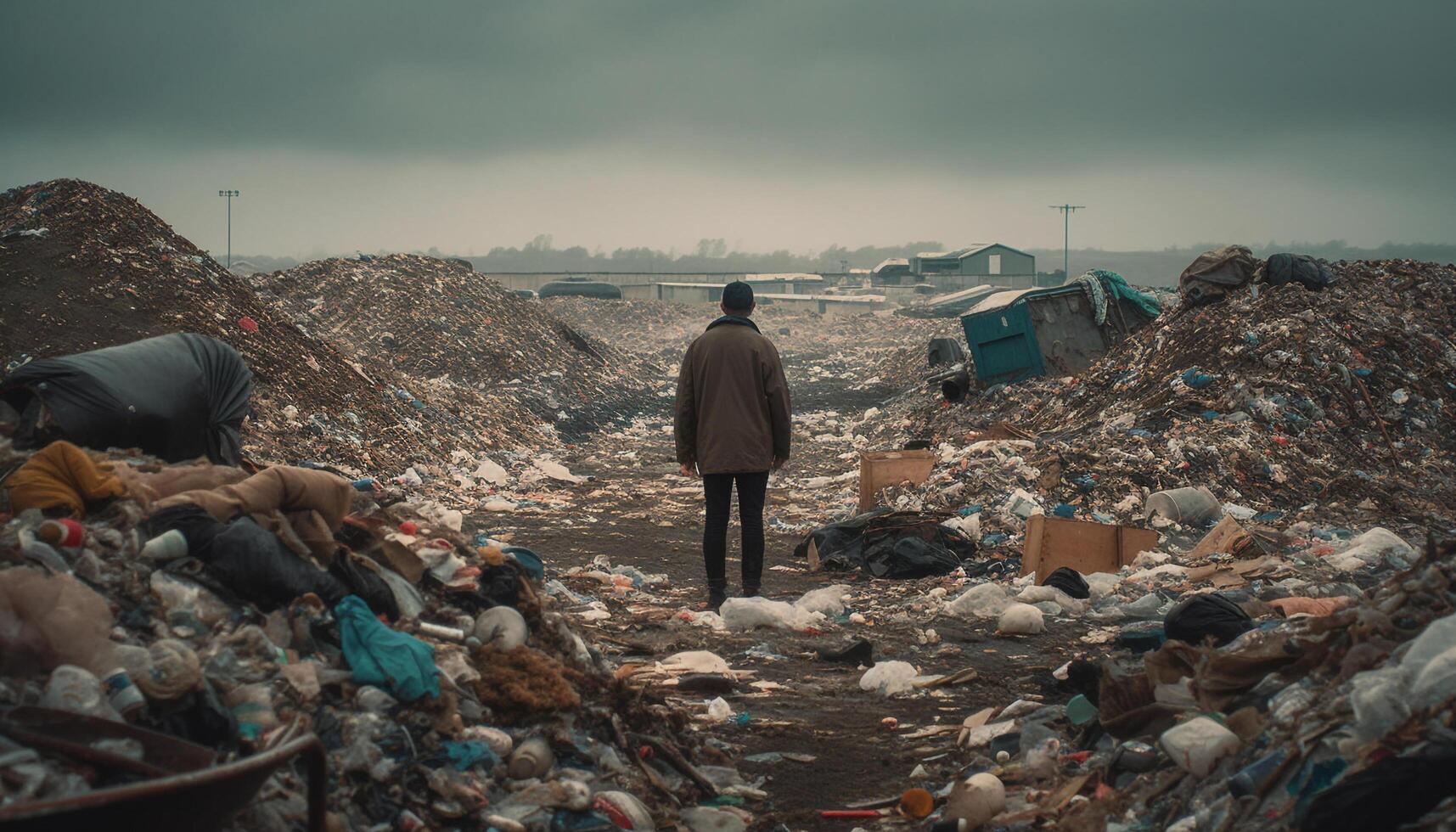 uno persona trabajando en antihigiénico basura tugurio restos paisaje generado por ai foto