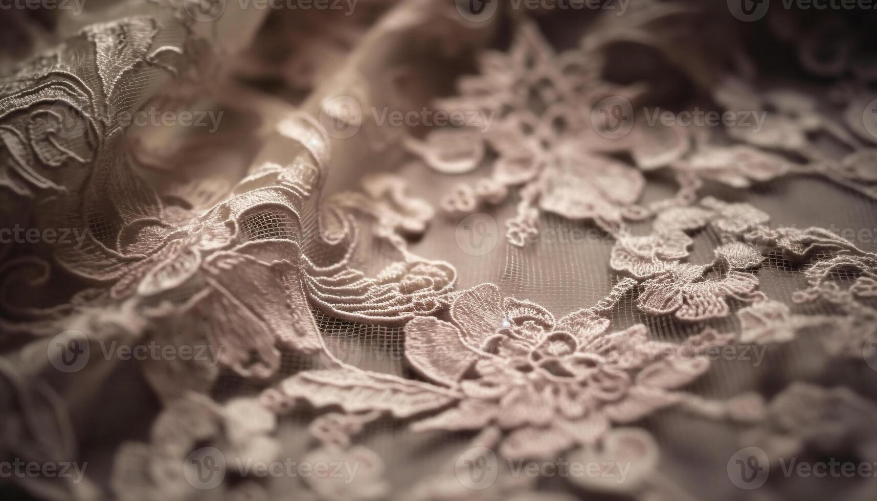 Antique lace pattern on sepia toned backdrop exudes elegance and romance generated by AI photo