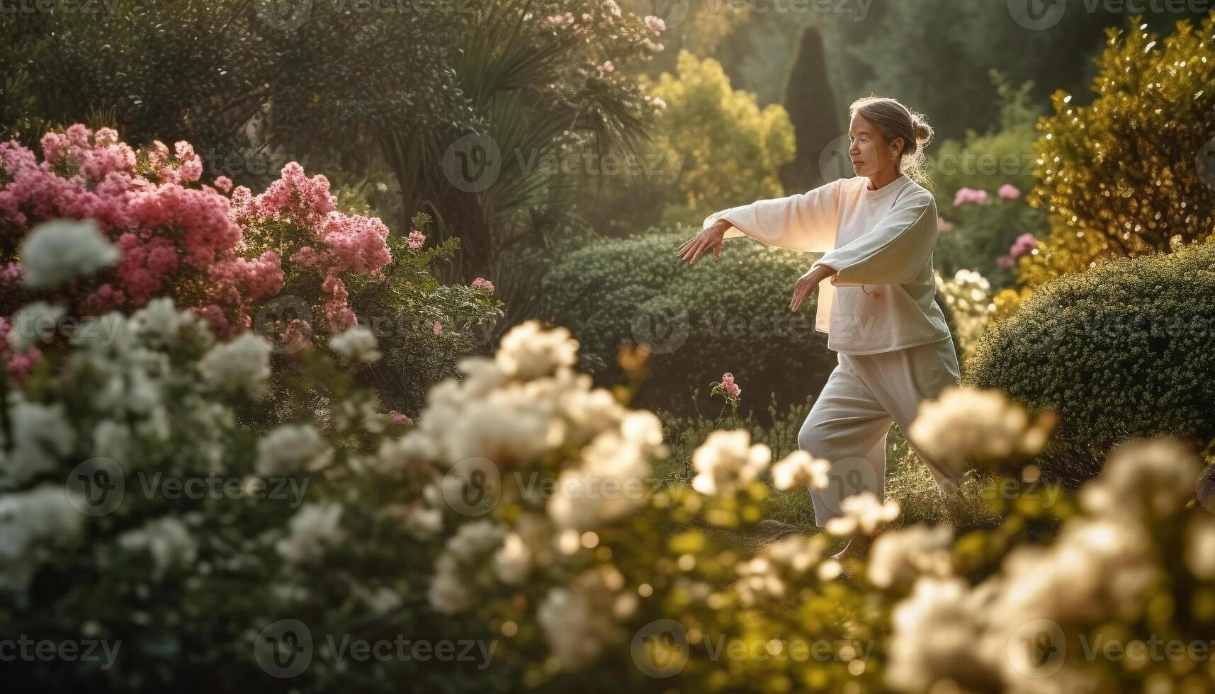 Family enjoys leisure activity gardening, surrounded by beauty in nature generated by AI photo