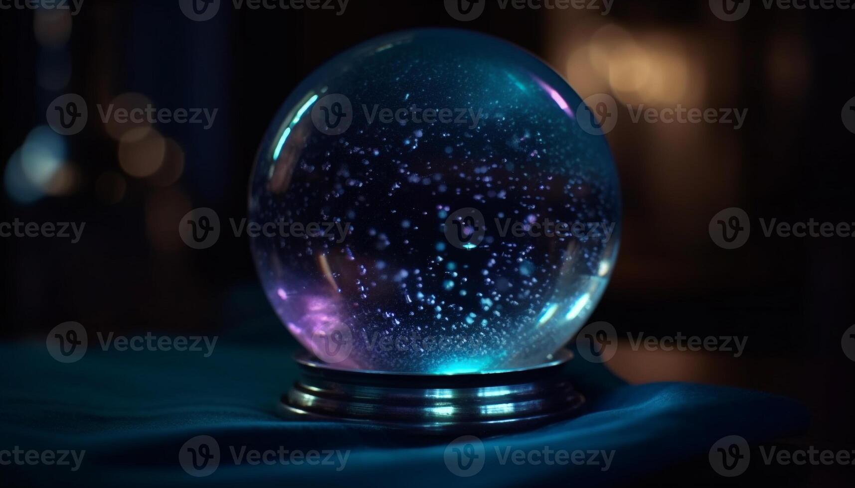 un brillante, brillante esfera de cristal refleja un futurista ambiente generado por ai foto