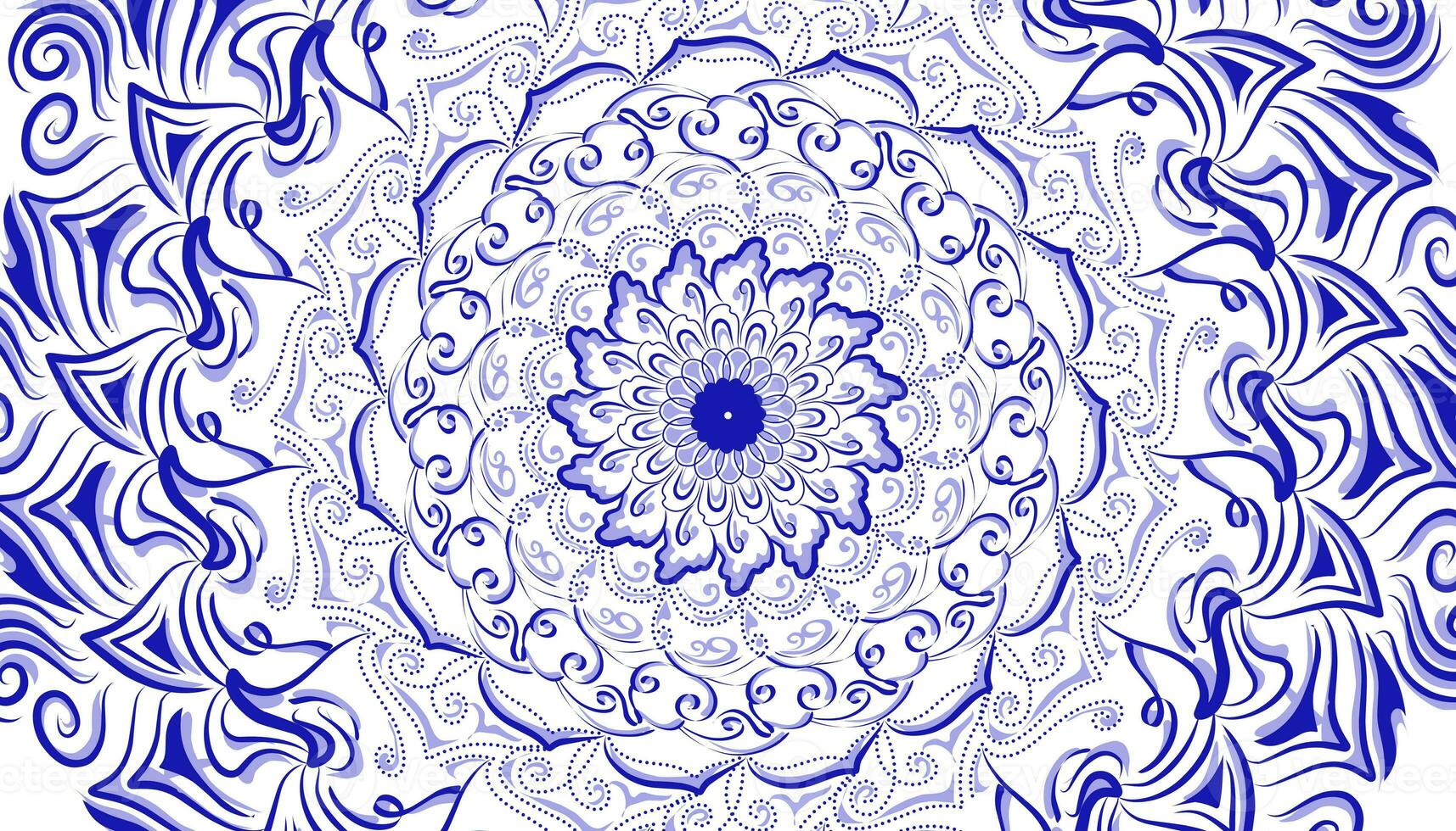Illustration of a background with a mandala motif in blue and shadows photo
