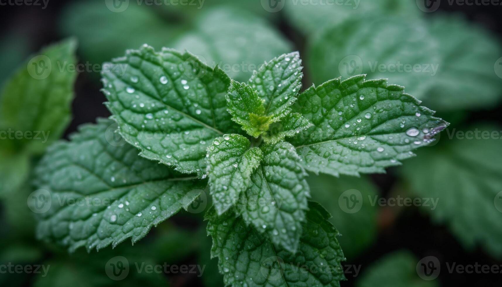 Fresh spearmint leaf with dew drop, a clean abstract beauty generated by AI photo