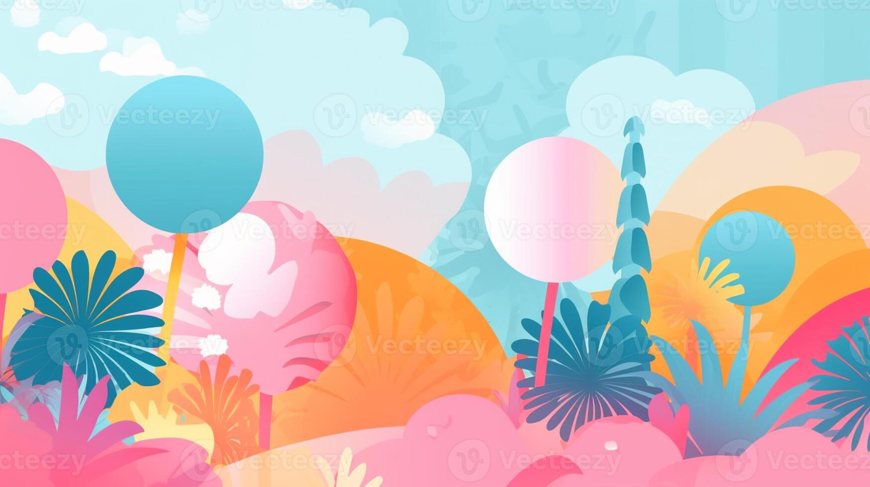 Summer illustration. vibrant abstract poster with tropical palms, rich colours, and jungle elements is perfect for promoting a paradise-themed party or event on various media platforms. Generate AI. photo