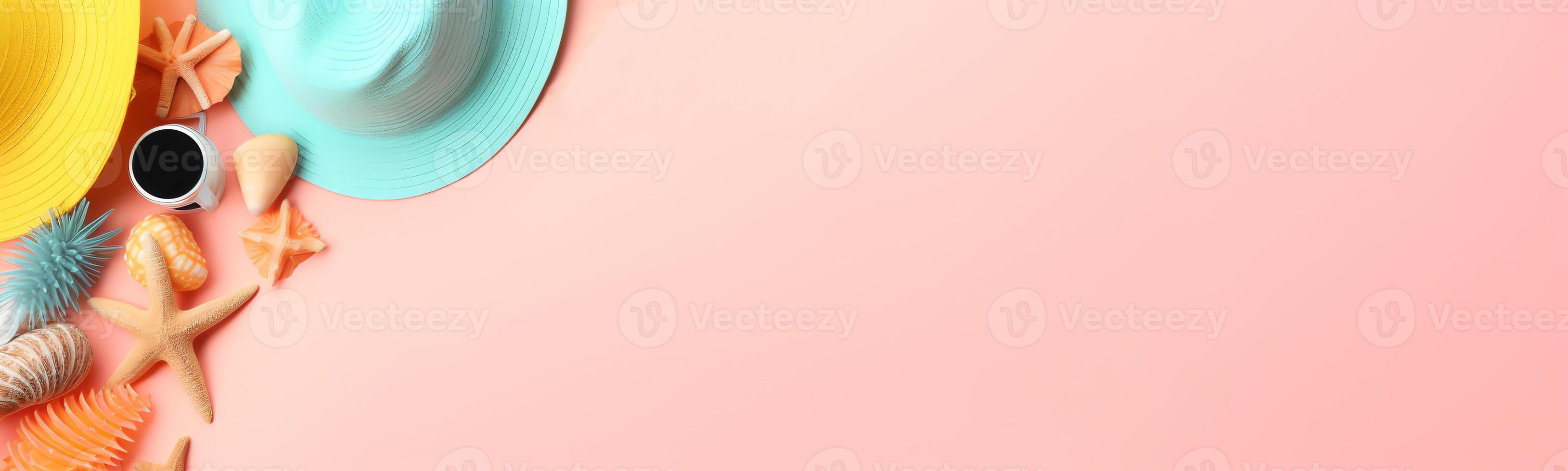 summer beach holiday flat lay with copy space web banner photo