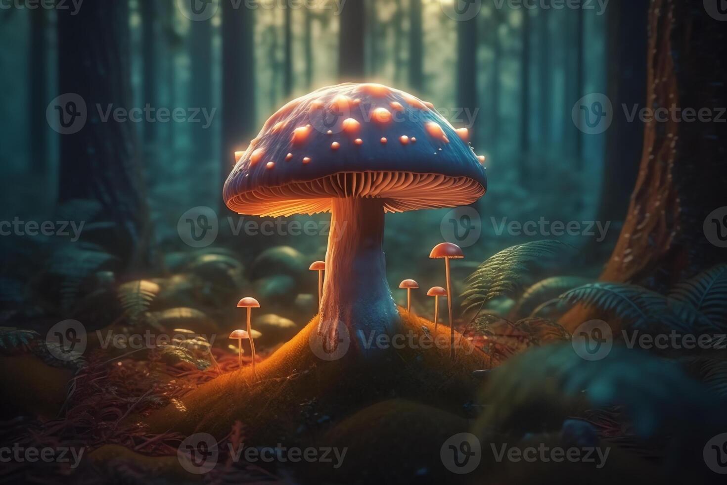 glow fantasy mushroom in forest photo