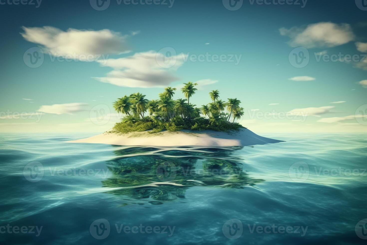 a small island with a palm tree landscape photo